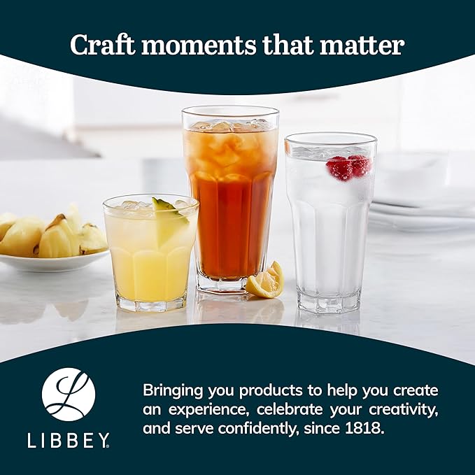 Libbey Gibraltar Drinking Glass Drinking Cup Set, Iconic Heavy Base Bar Glassware Thick Drinking Glasses Set of 12, 16-Ounce Glass Tumbler