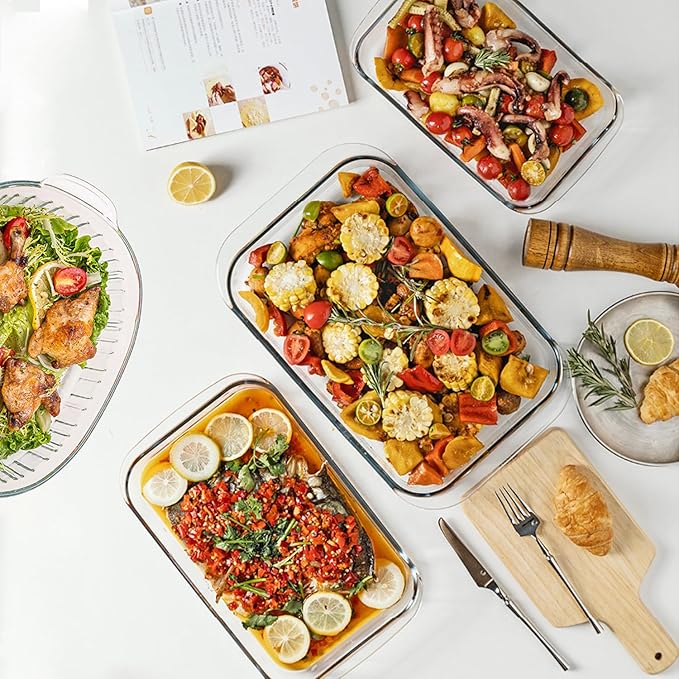 Basics Tempered Glass Oblong Baking Dishes Bundle- 1 Quart, 1.5-Qt and 2-Qt, 3 Pcs Set
