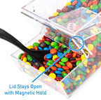 Inevibe Candy Bin Topping Dispenser - Acrylic Bulk Sprinkle Container with Scoop, Stackable & Magnetic for Multiple Holders - For Cereal, Nuts, Candies & Snack Food Storage - 2 Pack