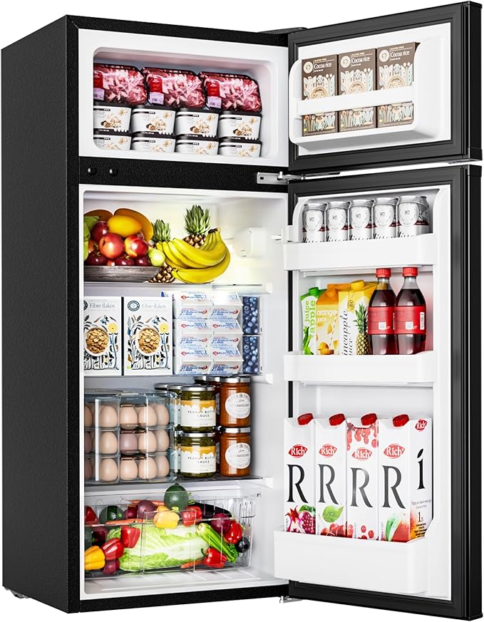 EUHOMY Mini Fridge with Freezer, 4.5 Cu.Ft Mini Refrigerator fridge, 2 door For Bedroom/Dorm/Office/Apartment - Food Storage or Cooling drinks, Black