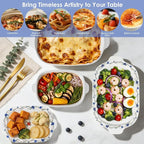 ACMLIFE Ceramic Casserole Dish with Lids for Oven, Large Baking Dish with Lid and Small Ceramic Casserole Dishes with Lid, Bakeware Set Baking Pan Lasagna Pan with Lids & Handles 4 Pcs Set (13x8 Inch+ 8x6 Inch, 2.01 Quart+0.85 Quart, Blue and White), C...