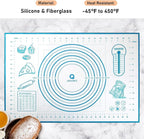 Silicone Pastry Mat with Measurement, Baking Mat for Fondant, Rolling Dough, Pie Crust, Pizza and Cookies, Fondant Mat,16" x 24", Blue