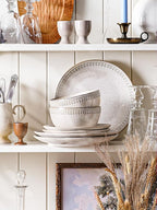 LE TAUCI 24 Piece Dinnerware Sets for 8, Large Plates and Bowls Sets, Ceramic Dishes Set for 8, Modern Stoneware Tableware, Chip Resistant, Ideal for Hosting, Reactive Beige (8"&10" Plate, 27oz Bowl)
