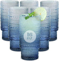 Large Capacity 16 oz Hobnail Drinking Glasses Set of 6, Vintage Glassware Drinking Glasses, Gradual Gray-blue Water Glasses Tumbler, Cups for Kitchen, Juice, Beer, Cocktail, Whiskey