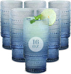 Large Capacity 16 oz Hobnail Drinking Glasses Set of 6, Vintage Glassware Drinking Glasses, Gradual Gray-blue Water Glasses Tumbler, Cups for Kitchen, Juice, Beer, Cocktail, Whiskey