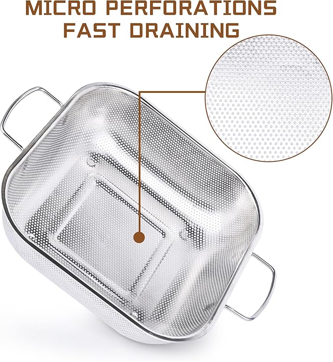 Gulex Colander Stainless Steel 3-Quart, Square Metal Strainers, Strainer for Kitchen Food, Dishwasher Safe