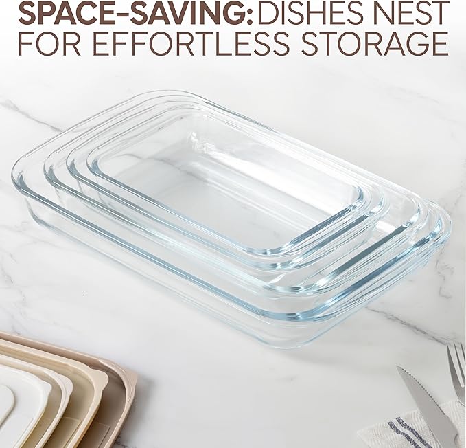 COOK WITH COLOR 8 PC. Glass Baking Dish Set with Lids - Deep Casserole Dish, Glass Food Container, Oven, Freezer and Microwave Safe, Clear Container, Brown