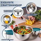 E-far Mixing Bowls With Lids Sets of 5, 10-Piece Stainless Steel Salad Metal Nesting Bowl for Baking Cooking and Prepping, Airtight Lid & Stackable Design, Size 4.6, 3, 2.1, 1.5, 0.7 QT, Blue