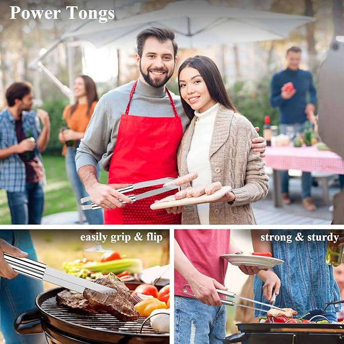 ROMANTICIST 25pcs Extra Thick BBQ Grill Accessories, Christmas Grilling Gifts Set for Men Dad, Heavy Duty Grill Tools Utensils Kit with Spatula, Tongs in Aluminum Case for Birthday Silver