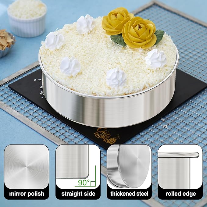 AWTBDP 8 Inch Cake Pan Set of 2, Nonstick Stainless Steel Round Layer Cake Baking Pans with 100PCS Parchment Papers, Circle Cake Pan Tins for Birthday Christmas, Non-Toxic & Healthy, Dishwasher Safe