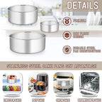 E-far Cake Pan Set of 3 (4’’/6’’/8), Deep Stainless Steel Round Cake Pans Tins for Wedding Birthday, Non-toxic & Dishwasher Safe, Mirror Finish & Straight Side