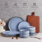 E-far 24-Piece Reactive Glaze Dinnerware Sets, Ceramic Dishes Set for 8, Stoneware Plates and Bowls Dinning Ware, Microwave & Dishwasher Safe - Ocean Blue