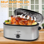 18Qt Turkey Roaster Oven Buffet with Self-Basting Lid, 1450W Electric Roaster Pan with Cool-Touch Handles, Stainless Steel Roaster Oven with Removable Pan and Rack, Silver
