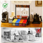 DGWJSU Tea Bag Organizer, Wood Tea Organizer and Storage Cheast, Tea Bag Holder with Storage Drawer, 4 Hooks for Tea Cups Holder, Tea Station Chest Display Container Box for Countertop Kitchen