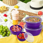 4-Piece Classic Plastic Prep Bowls with Lids, Nesting Plastic Small Mixing Bowl Set for Mixing, Baking, Prepping, Cooking and Serving Food, Microwave and Dishwasher Safe (Purple)