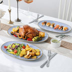 Ceramic Oval Serving Platter: 15.6/14.3/12.9 Inch Large Serving Dishes for Entertaining Party, Turkey, Steak, Ham, Microwave Dishwasher Safe, Blue