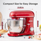 Kitchen in the box Stand Mixer - 6.5 Quart Mixing Bowl with Handle, 900 Watt Heavy Bread Dough Standing Mixers Tilt-head with Dough Hook, Whisk, Flat Beater and Splash Guard (Red)