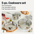Amazon Basics Stainless Steel Cookware Set, 5-Piece, All Cooktop Friendly, Dishwasher-Safe, Induction Compatible