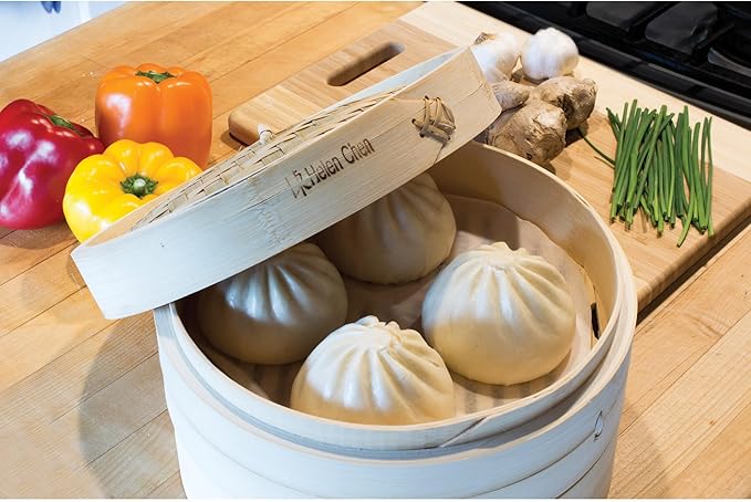 Helen's Asian Kitchen Bamboo Food Steamer With Lid, 6 Inch, 2 Tier Basket For Dumplings, Bao, Vegetables, Fish, And Rice