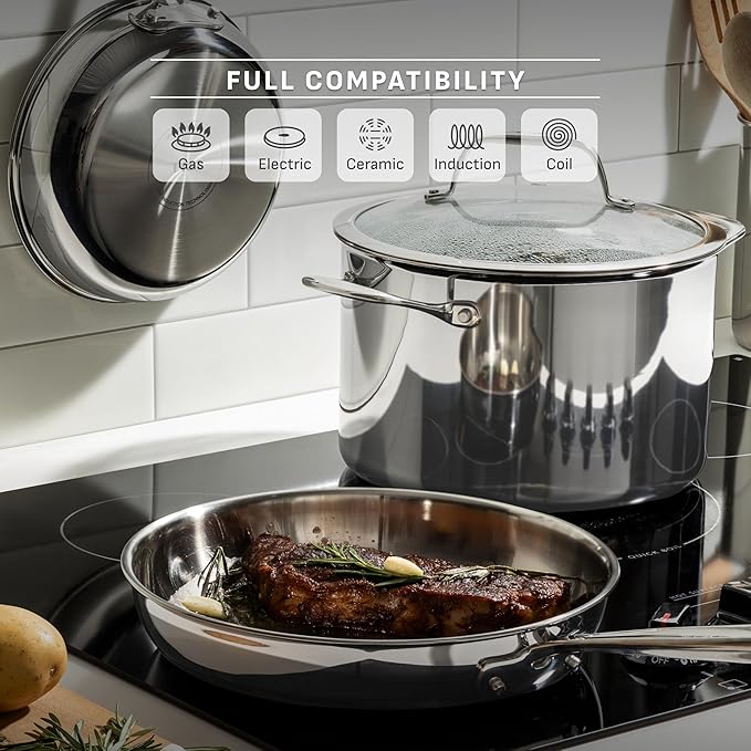 T-Fal Pro Tri-Ply Stainless Steel Fry Pan, 8 Inch, Induction Compatible, Oven Safe 500°F, Fast & Even Heat, Professional Quality & Durability, Frying Pan, Skillet, Cookware, Silver
