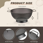 Norme 4 Quart Stainless Steel Black Colander and 3 Pcs Black Fine Mesh Strainer, Stainless Steel Pasta Rice Food Metal Strainer with Handles, Easy Clean and Dishwasher Safe