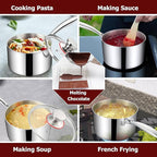 Homikit 1 Quart Saucepan, Tri-Ply Stainless Steel Sauce Pan with Lid, 1QT Small Induction Cooking Pot with Ergonomic Handle, Small Pan for Making Sauce, Warming Milk, Boiling Eggs, Dishwasher Safe
