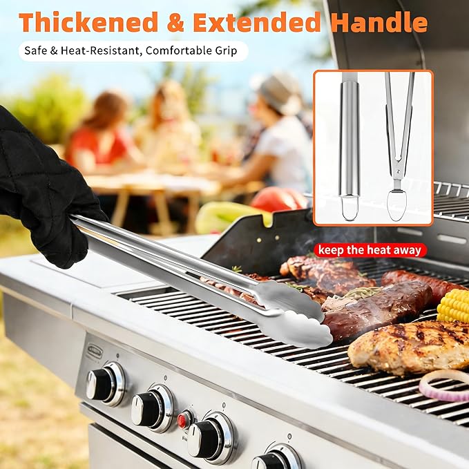 BBQ Grill Accessories, 32Pcs Grilling Gifts for Men Birthday Fathers Day, Heavy Duty Stainless Steel Grill Tool Set, Grill Utensils Kit for Outdoor Grill with Case, Thermometer & Meat Injector