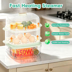 Electric Food Steamer for Cooking, 2-Tier Rapid Egg Cooker, Stackable Steam Cooker for Baby Food, Meal Prep, Quick Healthy Cooking for Vegetables, BPA-Free, 30-Min Timer, 3 Containers&1 Spoon Included