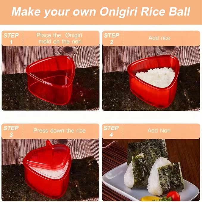 3PCS Clear Red Onigiri Rice Ball Mold Maker Kit, Musubi Press, Triangle Sushi Press for Kid Lunch Bento, Non-stick, BPA-Free