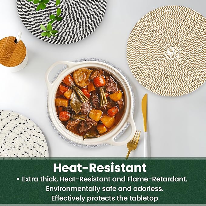 8 Inch Trivets for Hot Dishes, Hot Pots and Pans, Thick Heat Resistant Large Coaster for Kitchen, Hot Pads, Kitchen Essentials, Kitchen Decor for Table & Countertop, 6 Pcs