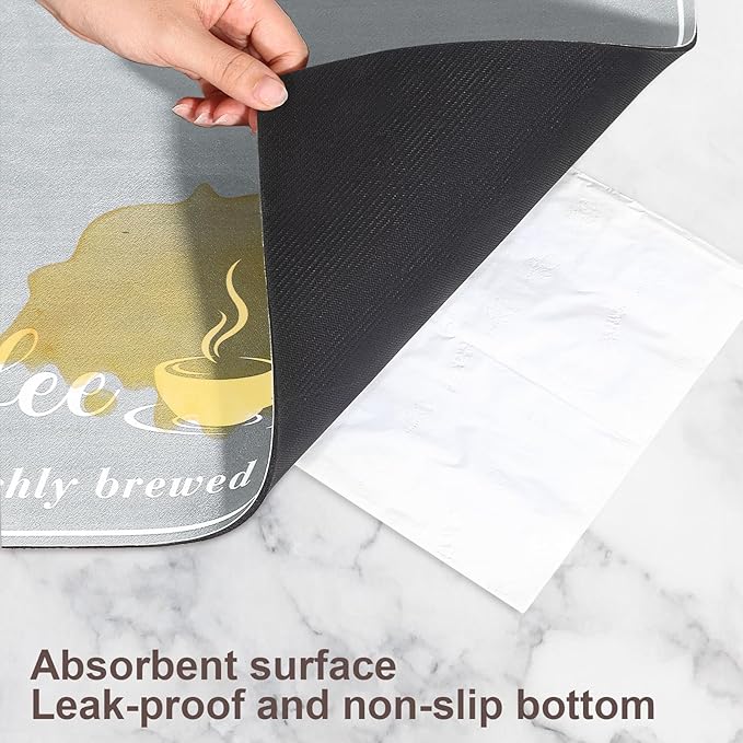 CooRug Absorbent Coffee Mat, Fashion Dish Drying Mat for Kitchen Counter Coffee Bar Accessories Espresso Machine Dish Rack 16" x 24" Light Grey