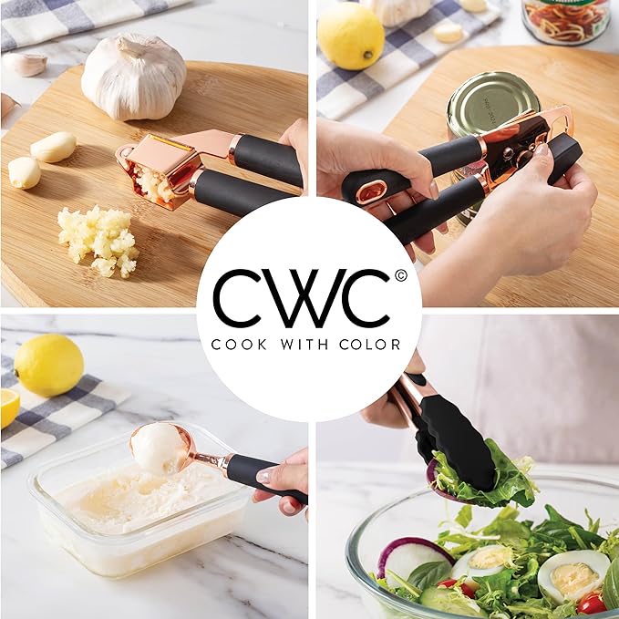 COOK WITH COLOR Kitchen Gadget Set Copper Plated Stainless Steel Utensils with Soft Touch Handles, Copper Black, 10 Pieces