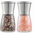 Gorgeous Salt & Pepper Grinder Set — Refillable Stainless Steel & Glass Spice Mill with Adjustable Coarseness — Perfect For Himalayan Or Sea Salts, Fresh Ground Pepper, Or Fresh Spices (2 Pack)