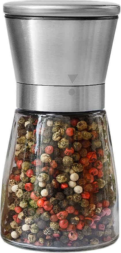 Pepper Grinder or Pepper Mill, Manual Salt Grinder Refillable with Adjustable Coarseness, Black Pepper Grinder Made of Stainless Steel, Himalayan Salt and Sea Salt Grinder