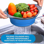 Blue Kitchen Strainer Colander Set - 2 PCS Collapsible Strainer Colander with Plastic Handles Silicone Food Grade Tools for Kitchen for Pasta and Spaghetti Multifunctional