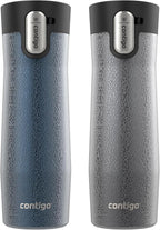 Contigo AUTOSEAL West Loop Vacuum-Insulated Stainless Steel Travel Mug with Easy-Clean Lid 20 oz 2-Pack Crystal Blueberry; Crystal Sake