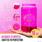 Dragon Glassware x Barbie Drinking Glasses - Pink and Magenta - 16 oz Can Shaped Glass Cups with Lids and Straws Set of 2 - Iced Coffee Cups with Lids - Glass Tumbler with Straw and Lid