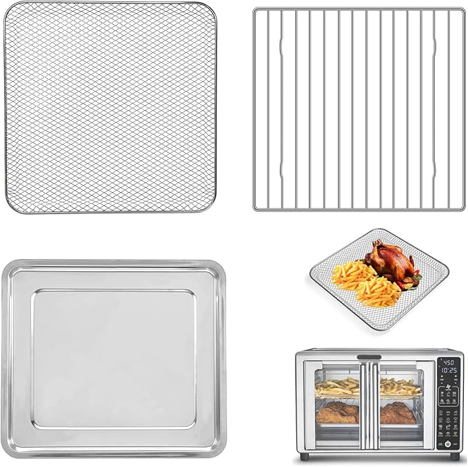 Toaster Oven Replacement Parts - 3 IN 1 Tray Basket Rack Kit Compatible with Gourmia GTF7655 GTF7460 GTF7465 Digital Air Fryer Toaster Oven | French Door 1700W 24L 17 Cooking Presets
