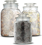 Le'raze Food Storage Containers with Airtight Lids - Retro Design - Pantry Organization, Glass Canisters Storage for Cookies, Tea, Sugar, Candy Jars, Sugar Packet, Set of 3