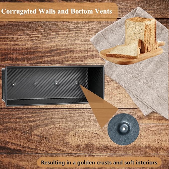 SS&CC Pullman Loaf Pan with Lid 13x4 | 2.2lb Carbon Steel Bread Pan for Homemade Sourdough & Sandwich Bread | Nonstick Bakeware, Heavy Duty & Easy Clean (Black, 2.2lb)