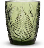 Vintage Green Drinking Glass, 10 oz Hand-Pressed Deep Textured Glass Cup, Fern Embossed Retro Glassware, Decorative Tumbler for Water, Cocktails & Juice, Boho Colored Kitchen Drinkware, Unique Gift