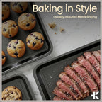 BAKKEN Kitchen Baking Pans - Small, Medium, and Large Cookie Pan (13.58×9.65, 15.75×11, 17.91×12.60), Nonstick, Diamond Texture Bottom, PFOA, PFOS, PTFE Free, Oven Safe Tray (450°F), Pack of 3, Gray