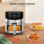 6.5QT Smart Digital Air Fryer, Visual Window, 8 Presets Recipes for Fast Easy Meal, Snack, Dessert, Main Dish, Square Basket Dishwasher-Safe, for 3-5 People, Kitchen Dorm Office
