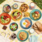 Wheat Straw Dinnerware Sets, Unbreakable Plates and Bowls Sets of 16, Kids Dinnerware Set Sevice for 4, Dishwasher & Microwave Safe Dish Set for Kitchen, Outdoor, Camping - Multi