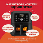 Instant Pot 4Qt Vortex 6-in-1 Mini Air Fryer, Custom Program Options, Air Fry, Broil, Roast, Dehydrate, Bake, Reheat, Black, 4 Quarts