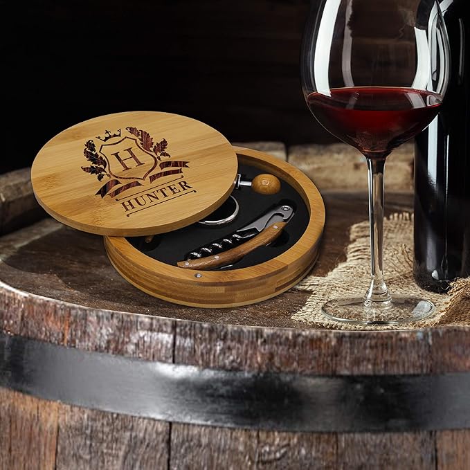 My Personal Memories Customized Bamboo Wood 4pc Wine Bottle Opener Tool Set - ROUND