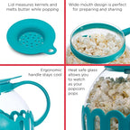 Ecolution Patented Micro-Pop Microwave Popcorn Popper with Temperature Safe Glass,3-in-1 Lid Measures Kernels and Melts Butter,Made Without BPA,Dishwasher Safe,3-Quart,Teal,(Pack of 4)