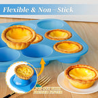 Bangp 2Pack Silicone Muffin Pans for Baking with Metal Reinforced Frame,12 Cup Regular Size Cupcake Pan,Premium Non-Stick Bend Resistance Silicone Muffin Tray for Pudding,Cakes,Tart,Egg Bites(Blue)