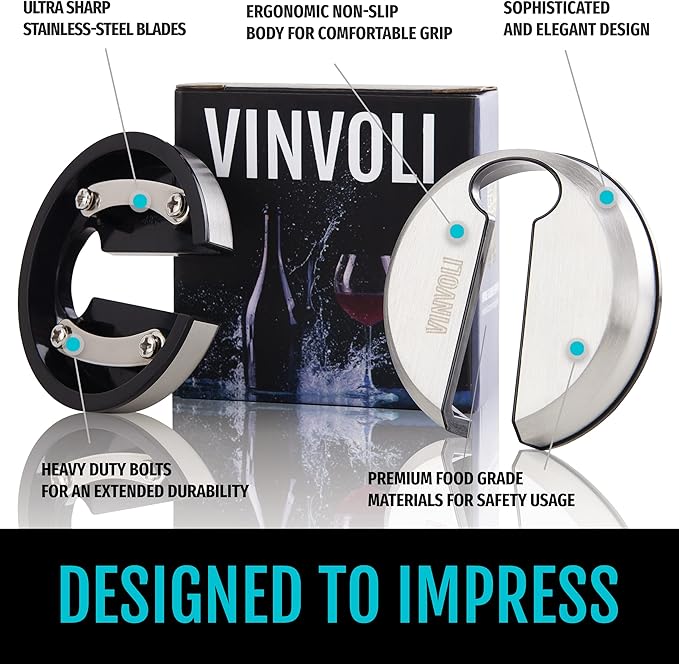 VINVOLI Wine Foil Cutter - Luxury Stainless Steel Wine Foil Cutter Tool - Foil Cutter for Wine Bottles - Wine Cutter Foil Opener Neck Label Remover - Wine Top Seal Cutter - Wine Bottle Foil Cutter