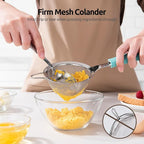 18/8 Stainless Steel Mesh Strainer: U-Taste 3.9 Inch Kitchen Fine Mesh Sieve Food Colander with Riveted Sturdy Silicone Handle and 30 Mesh Hole for Straining Flour, Quinoa, Tea, Juice (Aqua Sky)